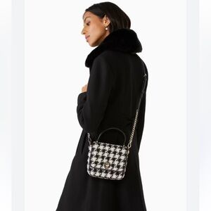 Kate Spade Natalia Square Crossbody Purse            Black and Cream Houndstooth